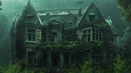 A dilapidated Victorian mansion