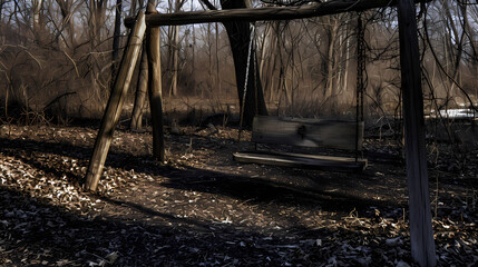 A forgotten playground with an abandoned swing