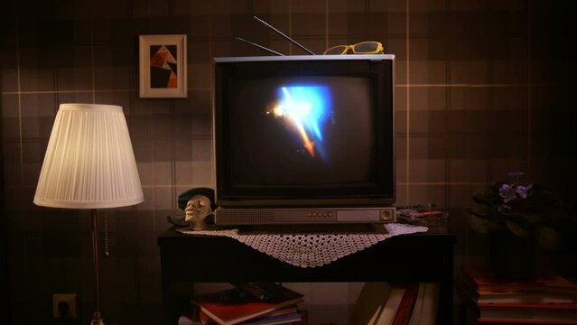 Shot of a TV with 80s music 