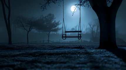 Foto op Plexiglas A moonlit night with a solitary swing © Asep