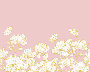 Hand Drawn Gold Magnolia Flower Background