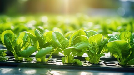 Rows of bok choy flourishing in a hydroponic setup, using water as a medium to cultivate crisp and flavorful greens. - obrazy, fototapety, plakaty