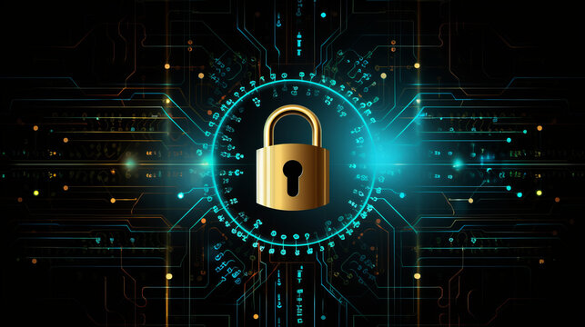 Vector closed padlock on digital background cyber security, protection, padlock, secure engineering, abstract lock, security technology 