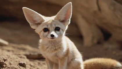 beautiful pet fennec fox in the house looking at the camera.