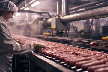 Worker in sausage manufacturing
