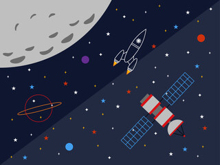 Gps coverage area. Outer space and astronaut vector illustrations.