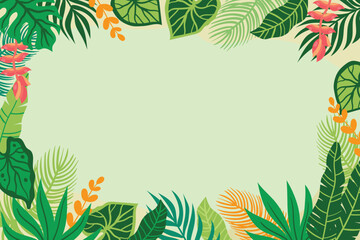 Presentation Background with tropical leaf plant on green background vector design.	
