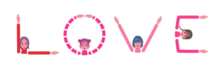 LOVEをボディサインで表す女の子のセット