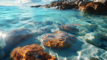 beach with clean water and rocks