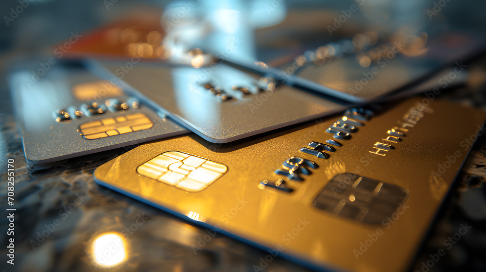 Wall mural pile of credit cards on the table
