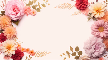 Obraz premium Pink rose flower composition background, decorative flower background pattern, floral border background