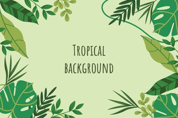 Presentation Background with tropical leaf plant on green background vector design.