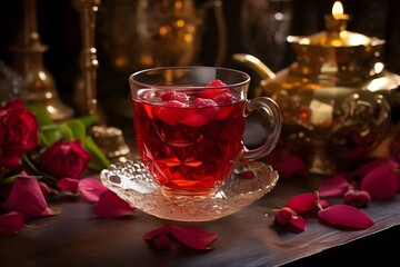 Obraz na płótnie Canvas Raspberry rose tea, a fragrant and romantic infusion