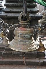 Fototapeta premium Buddhist stupas and bells around Swayambhunath temple.