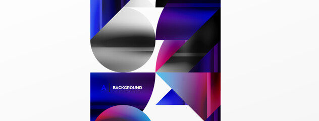 Elegant minimalist background with color metallic circles and triangles, creating harmonious composition of geometric shapes for wallpaper, banner, background, landing page
