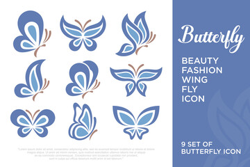 Abstract butterfly icon set logo design template . Vector illustration .