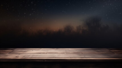 Naklejka na ściany i meble Empty wooden table top in moonlight with night swamp background. Copy space 