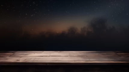 Foto op Plexiglas Grijs Empty wooden table top in moonlight with night swamp background. Copy space 