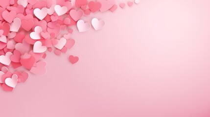 Fototapeta na wymiar Valentine's Day themed background with pink hearts. Romantic holiday backdrop.