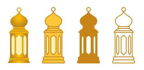 set of vector collection of lanterns in 3d, flat, silhouette and outline shapes