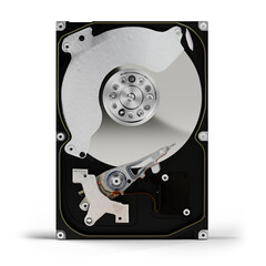 3d rendering illustration of HDD drive with no lid isolated on transparent background - 708275585