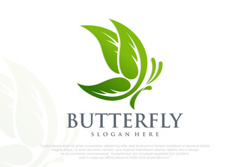 Butterfly Logo with combination leaf . Vector illustration