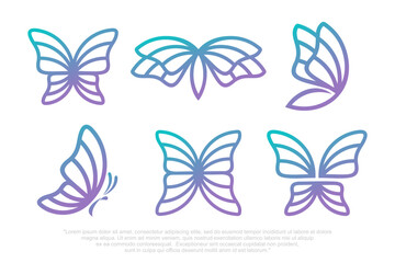 Set of butterfly logo design . Butterfly line drawing . vector illustration
