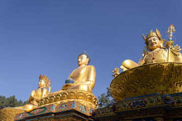 The Golden Buddha Statues in Buddha park, Swayambhunath area, Kathmandu, Nepal, the World Heritage...