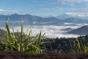 Beautiful mountain range and mountains located at Pokhara as seen from Bhairabsthan Temple,...