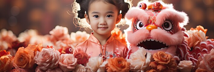 A Festive Tapestry: China's Lunar New Year Extravaganza, the lively Lion Dance, cute Chinese traditions, and the jubilant atmosphere of the Dragon Year festivities.
