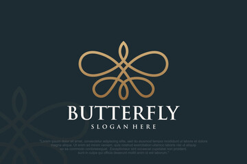 set of Butterfly logo. Luxury line logotype design. Butterfly symbol logotype. Vector illustration
