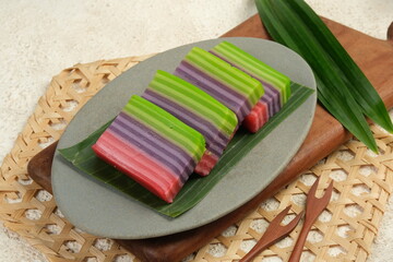 Kue Lapis Pepe or Rainbow Sticky Layer Cake is Indonesian Traditional Dessert made from Rice Flour...