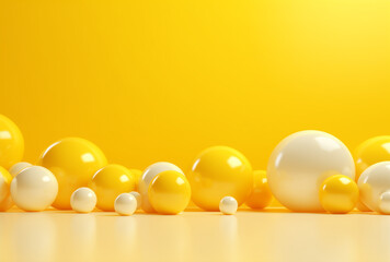 yellow and white  balls on yellow background.Minimal composition,copy space,advertise and text space concept.Flat lay,top view,copy space.Generative Ai