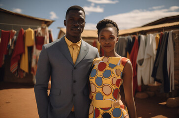 Young couple in an African village.Minimal fashion concept.Generative AI