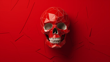 Skull made of triangular pieces.Minimal creative nature concept.Flat lay,top view,copy space.Generative AI