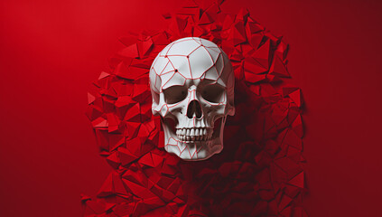 Skull made of triangular pieces.Minimal creative nature concept.Flat lay,top view,copy space.Generative AI - obrazy, fototapety, plakaty