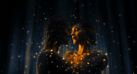 The closeness of two glowing women.Minimal creative emotional concept.Generative AI - obrazy, fototapety, plakaty
