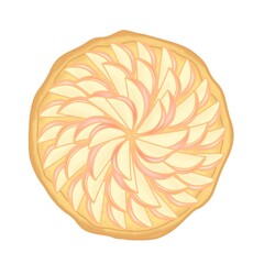 illustration of apple pies or cake with slices apple fruits on top isolated on white background.