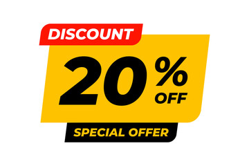 Special offer discounts 20 percent off. Yellow template on white background. Vector illustration