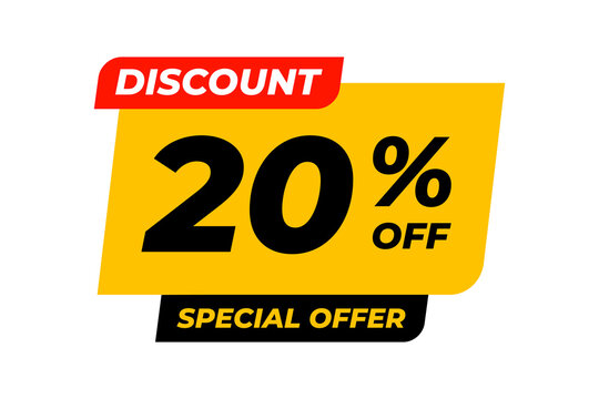 Special offer discounts 20 percent off. Yellow template on white background. Vector illustration