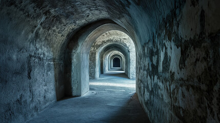 Fototapeta premium Arched tunnels leading into darkness.
