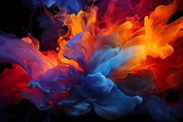 Vibrant crimson and cool cobalt liquids colliding with explosive vibrancy, forming a dramatic and intense abstract display that captivates the senses, all captured by an HD camera.