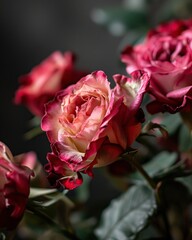 Beautiful bouquet of roses on a dark background. Selective focus.