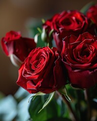 Bouquet of red roses on a dark background. Selective focus. Valentine's Day