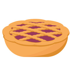Pie top view. Cooked tasty round food pastry pie desserts exact vector, cherry pie.
