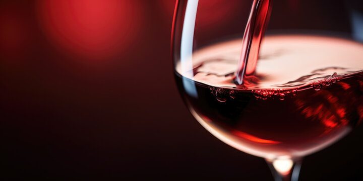 Pouring red wine into glass on dark background