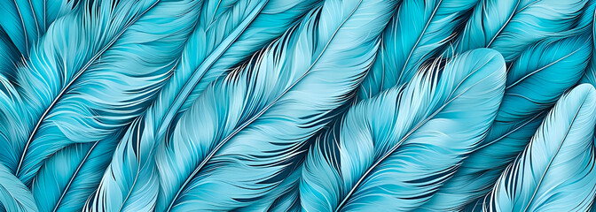 Blue feather pattern. Banner format. Can be used as background or wallpaper.