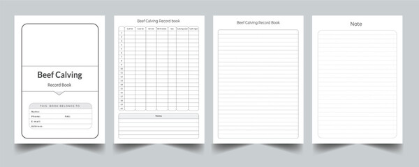 Editable Beef Calving Record Book Planner Kdp Interior printable template Design. - obrazy, fototapety, plakaty