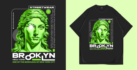 Brooklyn. Urban t shirt design vector, statue streetwear vector graphic for t shirt print. New York illustration for apparel and clothing