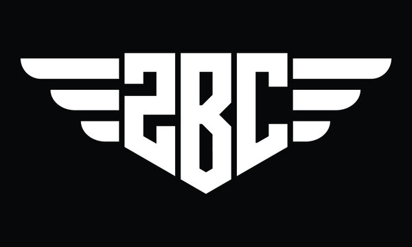 ZBC three letter logo, creative wings shape logo design vector template. letter mark, word mark, monogram symbol on black & white.	